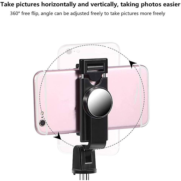 360-graders roterande Bluetooth Selfie Stick, teleskopisk med telefonhållare, 3-i-1-stativ Monopod, trådlös fjärrkontroll