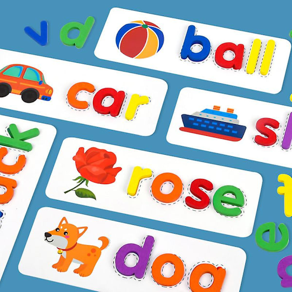 60 stk. Barnespill med staveord Gutter og jenter Kognitivt engelsk alfabet Barnehage Baby Tidlig utdanning Pedagogiske puslespillleker