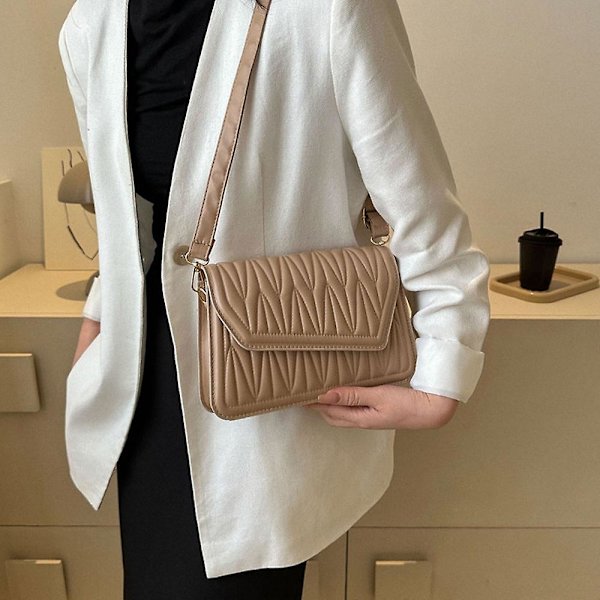 Ny axelväska i konstläder enfärgad dejting nisch mode messenger väska khaki