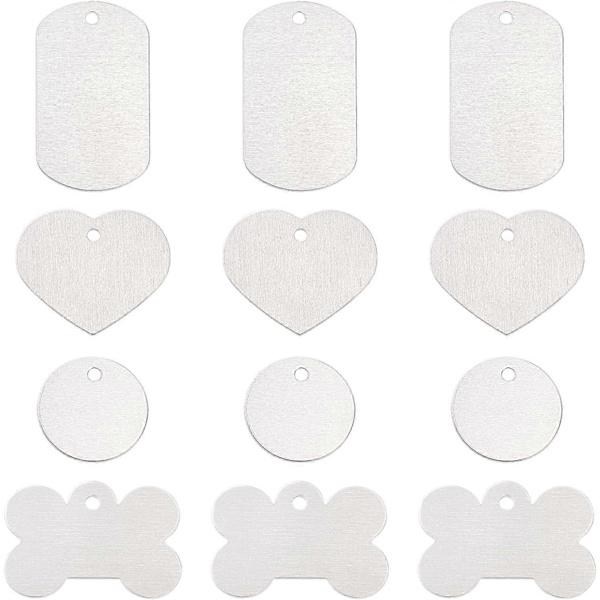 32 Pakker Store Runde Emner Rektangel Hjerte Stempling Emner Bein Form Hundemerker med Plast Oppbevaringsboks for Metallstempling og Smykkefremstilling