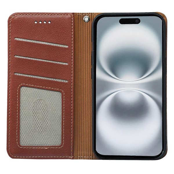 Plånboksfodral för iPhone 16 med RFID-skydd, läderfodral med stark magnetisk stängning Brown