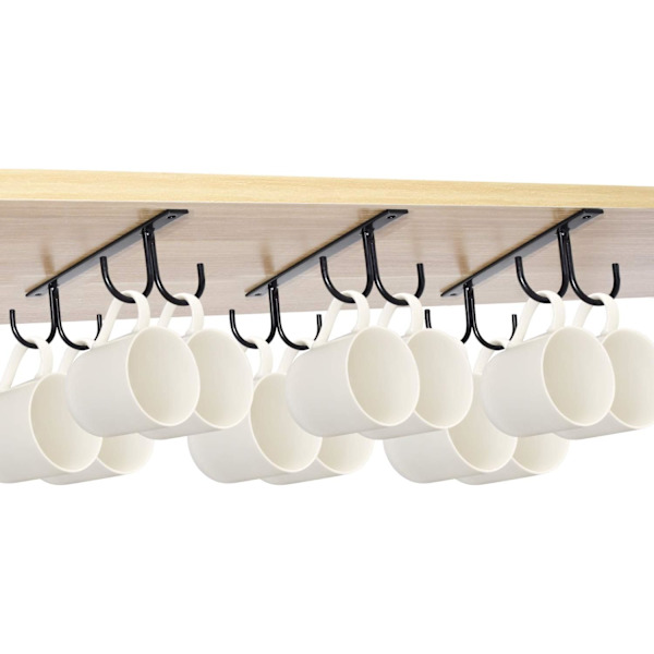 Mocoum Mugghållare under skåp, Rustik Mugghållare Organizer Rack Kopphållare under hylla 12 Hängande Krokar Rack för Muggar Black
