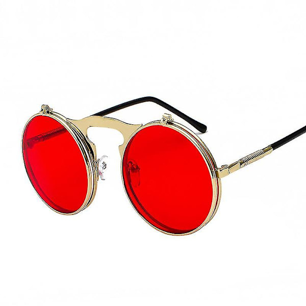 Retro Steampunk Fällbara Solglasögon Runda Ramar Fällbara Solglasögon Herr och Dam Trendiga Glasögon C10