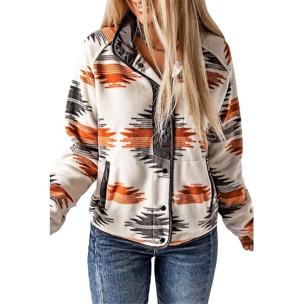 Kvinnors Fleecejacka Western Aztec Print Långärmad Knäppknapp Ner Shacket Jackor Grey M