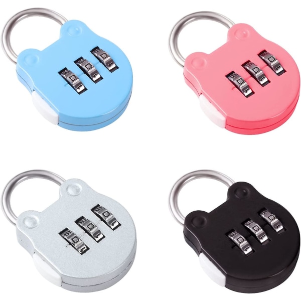 4-pack 3-siffriga bagagelås, små resväsklås, flygplanskodlås, kombinationslås (4 färger)