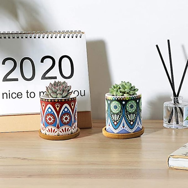 Fairylavie Succulentkrukor, 3' Färgglada Succulentkrukor Med Dränering Och Brickor, Perfekt För Heminredning Och Idealisk Present, Set Om 4 A