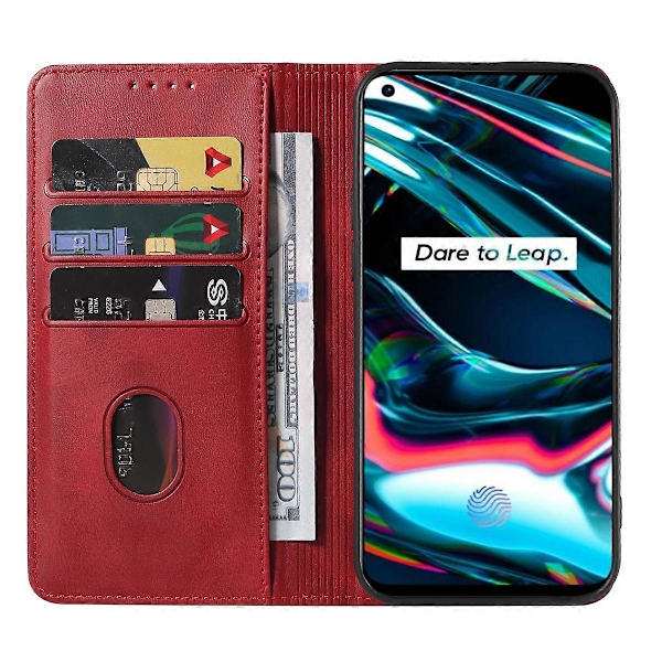 Magnetiskt läderfodral för Realme 7 Pro Red