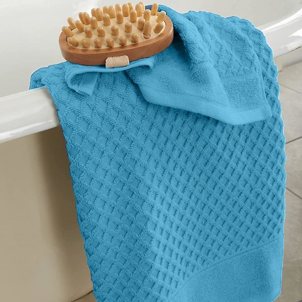 100% bomulls handdukar i ringblomma, 3 mjuka handdukar för badrum, mycket absorberande (set om 3) Pine Ink Blue