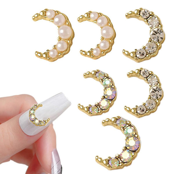 Nagelkonst Charms Pärla Måne Legering Diamant Nagelborr Strass Kristaller Nagelkonst Dekorationer 60 st För Diy Nagelkonst Manikyr Smyckestillverkning Hantverk golden