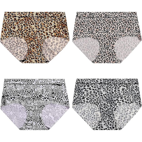 Dam Fashion Panties, Sexiga Underkläder Leopard Print Solid Color Ice Silk Seamless Panties Style 1 4pcs
