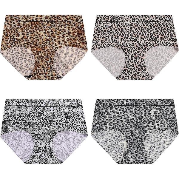 Dame Mote Truser, Sexy Undertøy Leopardtrykk Ensfarget Ice Silk Sømløse Truser Style 1 4pcs