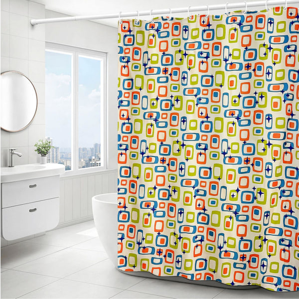 Vintage Tegneserie Geometrisk Stjerne Print Polyester 183*183cm Børstet Stof Badeværelse Toilet Bruseforhæng Partition Blokerende Hængende Forhæng