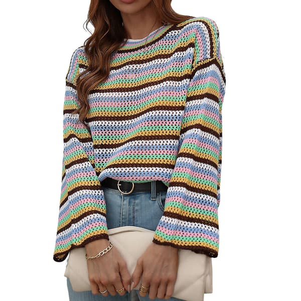 Dam vinter casual tröja rund hals randig tröja långärmad plus size pullover XL White