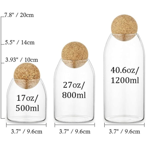 Set med 3 glasburkar med lock, köksförvaringsburkar, behållare med trälock, lufttäta behållare för pasta, mjöl, skafferi, spannmålsmatförvaring för