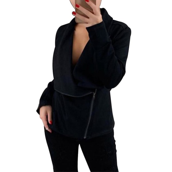 Dame Skrå Lynlås Sweater Frakke Langærmet Afslappet Toppe Kvinde Sweater Ny S B