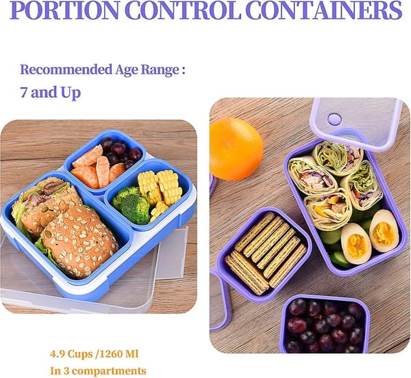 Bento Matboks For Barn & Voksne, Matboks for Barn Med 3 Rom og Porsjonskontroll