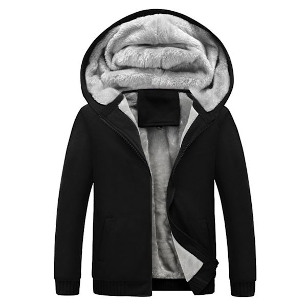 Vinter Herre Tyk Fleece Sweater Plysfor Åben Front Lynlås Cardigan Hættetrøje Ensfarvet Til Afslappet Brug Ny 4XL Black