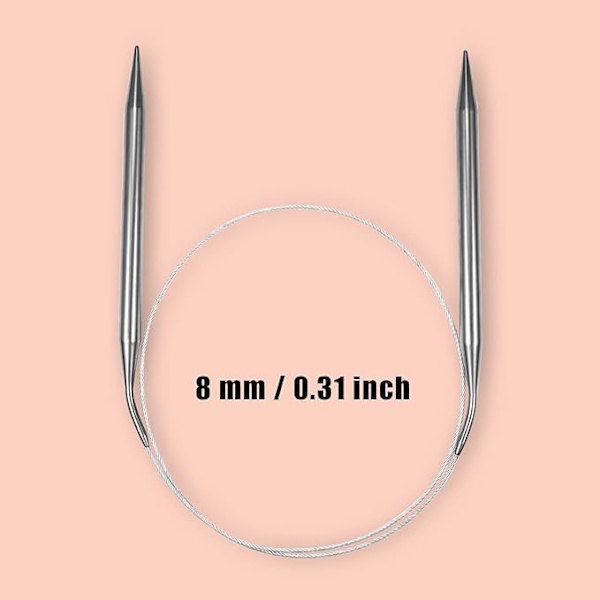8mm Cirkulär Stickning, Utbytbara Cirkulär Stickor Runda Sticknålar Stick- och Virkningstillbehör  för Vävälskare (80 cm)