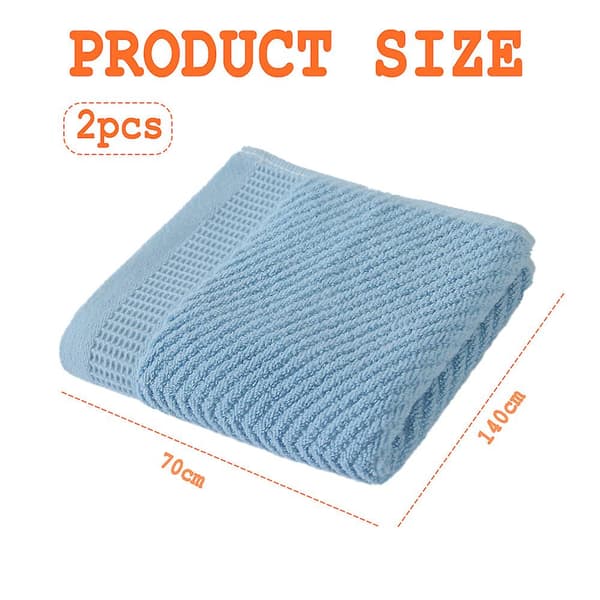 Bløde badehåndklæder i bomuld, hurtigtørrende og meget absorberende, teksturerede badehåndklæder 70*140 cm (2 stk.) Blue