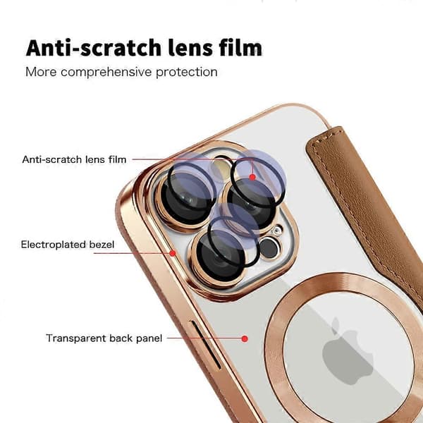 Magnetisk etui til iPhone 16 Pro Max med kortlommer, RFID-blokering og lædercover Style E