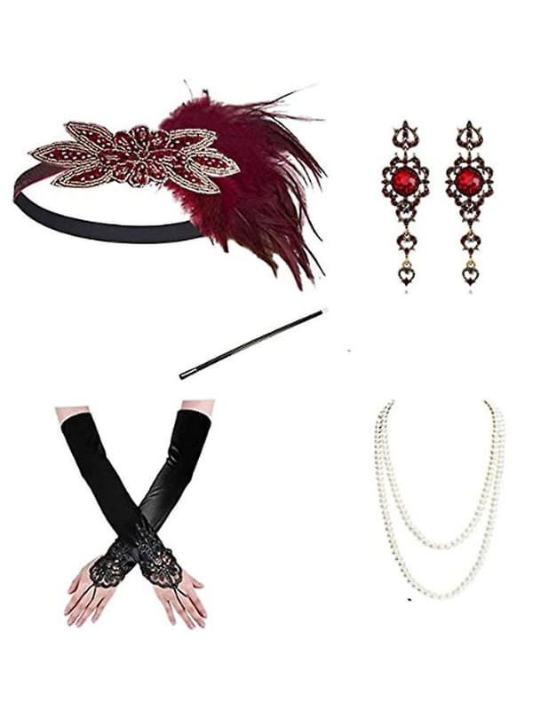 2024 NYHET, Kvinner 1920-tallets Great Gatsby Tilbehørssett Fancy Kjole Kostyme Flapper Hodeplagg D