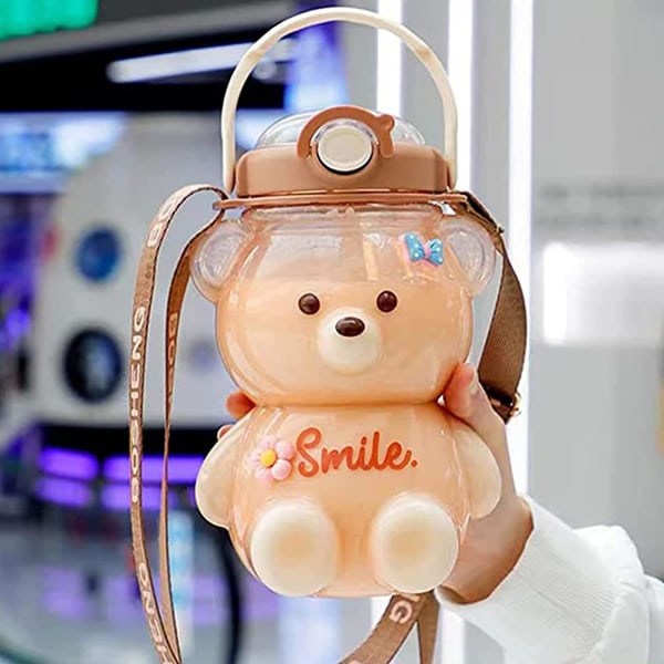1000ml Stor Kawaii Bjørn Formet Vannflaske Med Sugerør Og Stropp, Søte Vannflasker For Drikkeflaske (kaffe)
