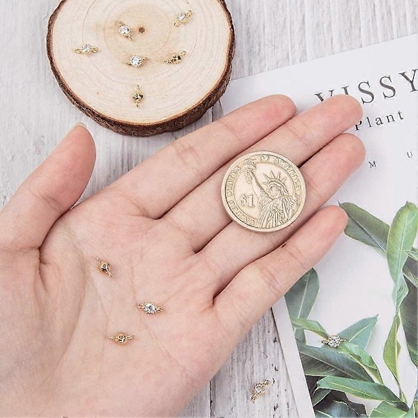 20 stk. messing cubic zirconia led Light Gold flad rund armbånd halskæde stik vedhæng til DIY smykkefremstilling hul: 1 mm