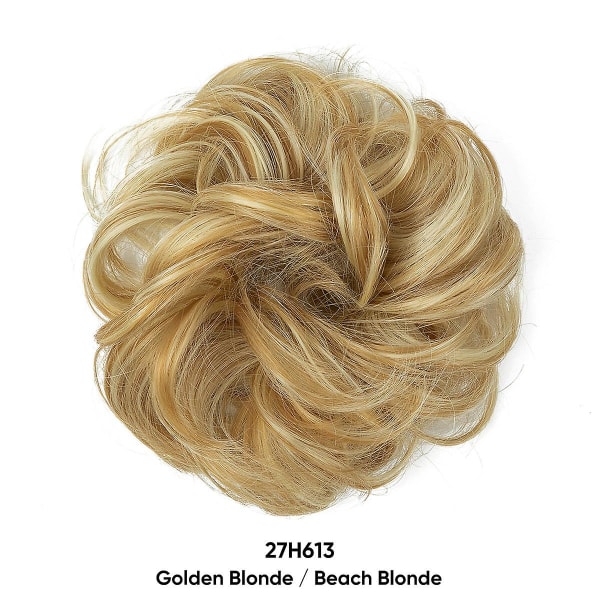 Hårstycke med resårband, stort bulle-hårstycke Blont lockigt hår Scrunchie med hår Uppsatt hårförlängning Smutsiga bulle-hårstycken för kvinnor flickor blonde