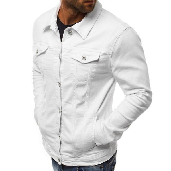 Herre Denim Slim Jakker Ensfarvet Langærmet 2 Forlommer Frakke Til Efterår Ny 2XL C