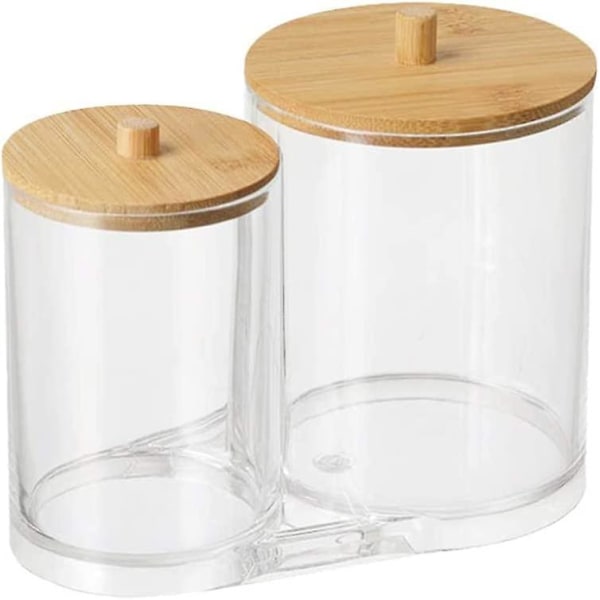 Bomullstopsbehållare, Bomullstopsdispenser Bomullstopsförvaring Bomullstopslåda med trälock för vardagsrum, sovrum, badrum (15,9x9x13cm)