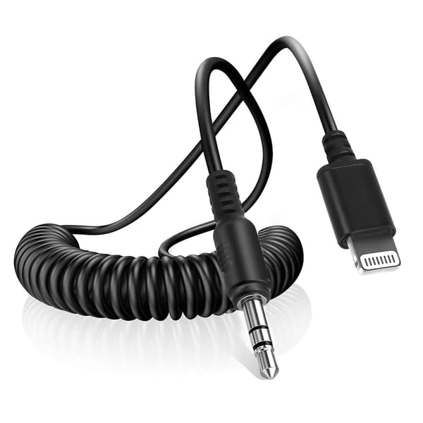 Lightning til hann Jack 3.5mm kabel. Kvalitetslyd spiralsnor 1m Puluz Svart