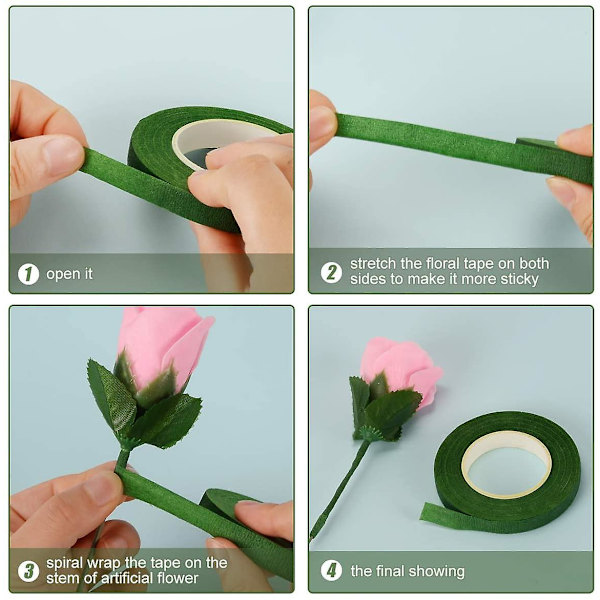 4 rullar blomstertejp för bukettstamomslag och florist hantverksprojekt Tionsdark Green