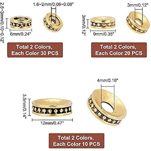120 st Flat Spacer Pärlor 6 Stilar Tibetansk Antik Smyckespärlor Legering Lösa Pärlor Spacers Hantverk Metallpärlor