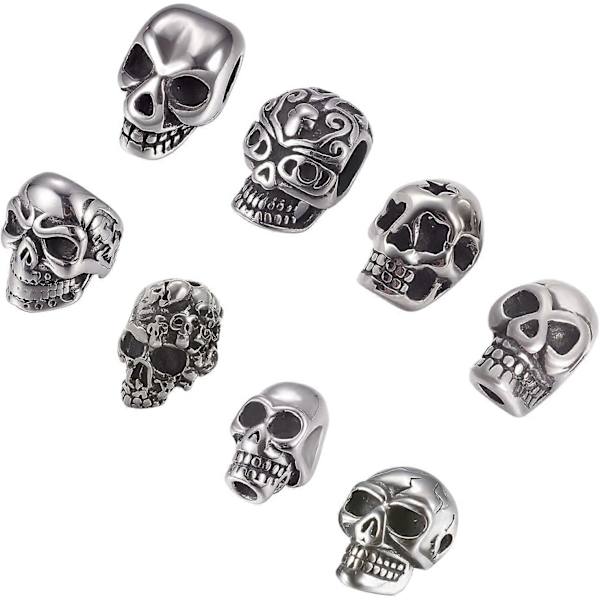 1 Laatikko 8 Tyyliä Pääkallon Helmet 8kpl Ruostumattomasta Teräksestä Valmistettuja Helmiä Pääkallon Irtohelmet Luuranko Välihelmet Antiikkihopea Halloween Helmet Korujen Valmistukseen DIY Rannekoruun