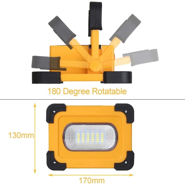 60w Uppladdningsbar LED-strålkastare, 4 lägen, 3000 lumen med batteri och solpanel