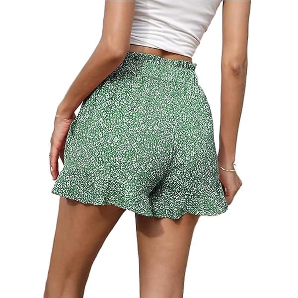 Damshorts i blommigt mönster med elastisk hög midja och bälte Blue M
