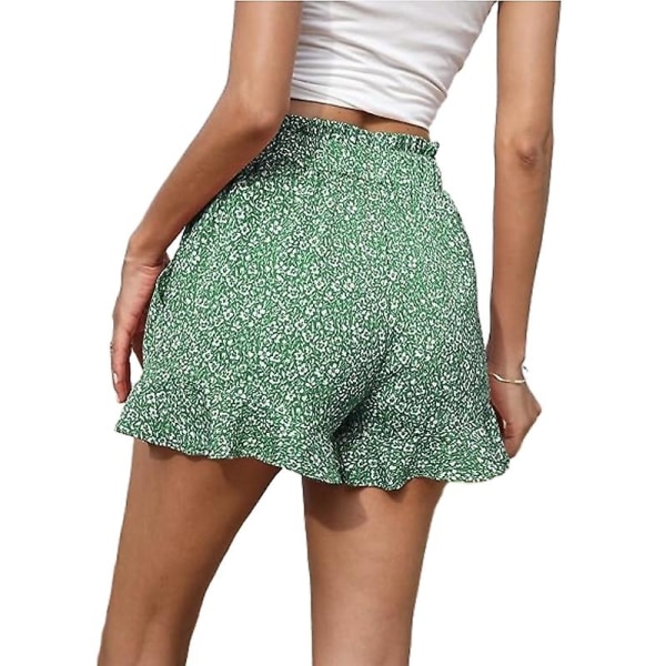 Sommarshorts för kvinnor, blommiga elastiska högmidjade Casual Shorts med bälte Black XL