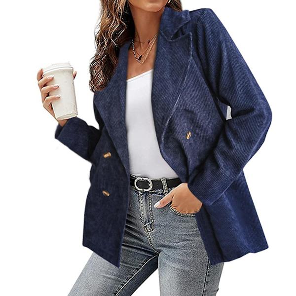 Kordfløyelsjakke for kvinner, ensfarget, løs jakke med jakkeslag, moteriktig yttertøy med lange ermer for XL Purplish Blue
