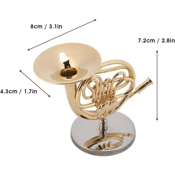 Miniatyr Fransk Horn Delikat Gyllene Mini Instrument Prydnad Med Fint Fodral, Och Dekoration För Musikälskare