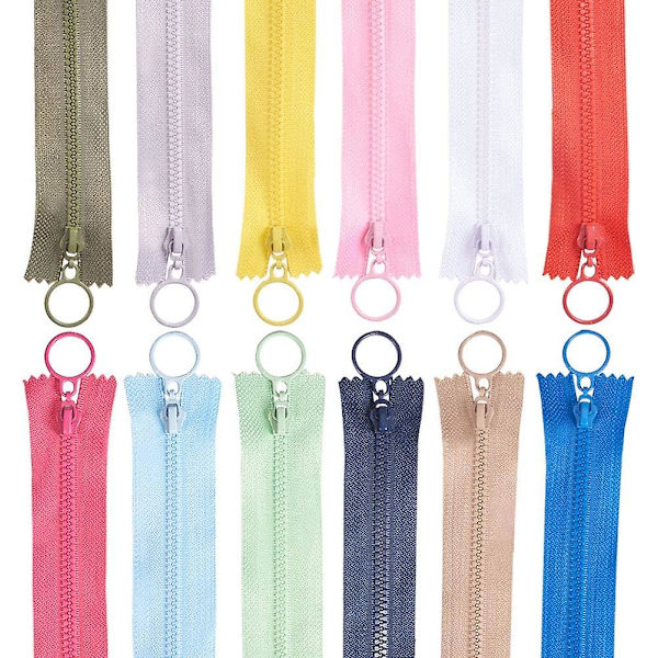36 stk. 10 tommers plast nylon glidelåser med ringtrekk, lukket ende, resin glidelåser for DIY syhåndverk, veske, plagg