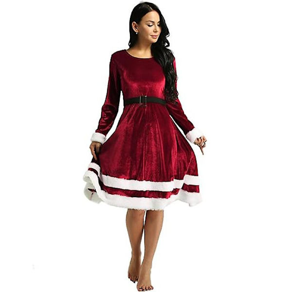 Womens Mrs Santa Claus Kostym Jul Sammet Långärmad Klänning Red M