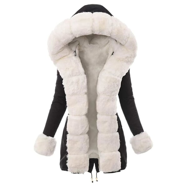 Damrock Vit plyschrock Kvinnlig vinterkappa i bomull Hooded Warm Outwear XL Black