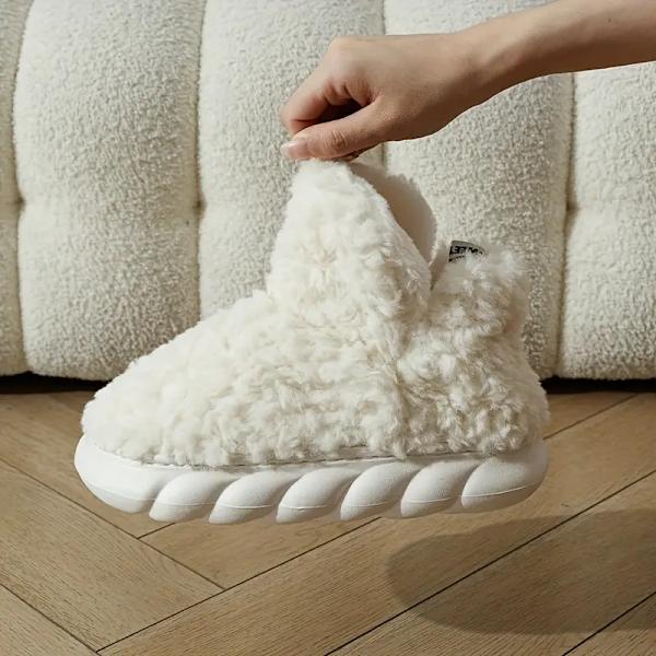Dam Fluffy Snow Boots, Solid Color Vinter Varma Slip On Slipper Boots, Inomhus & Utomhus Plysch Ankle Boots Khaki EU38 39