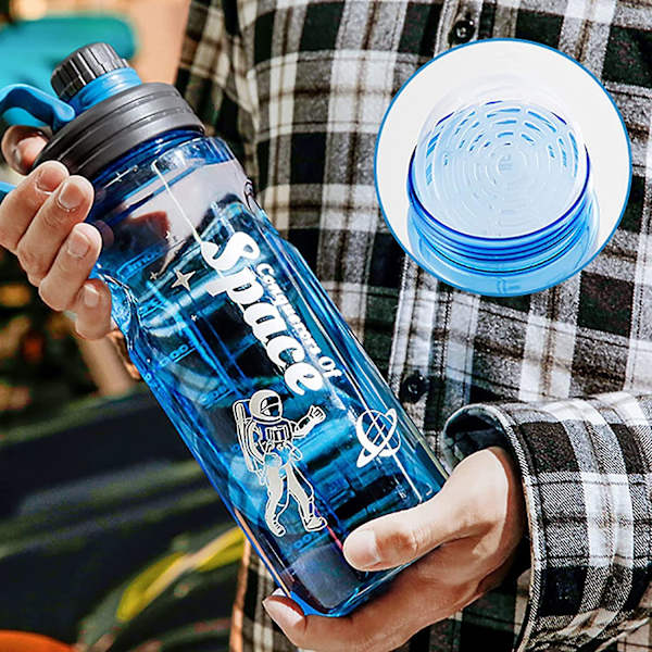 1,5 litran vesipullot suodattimella ja merkkiviivoilla, tiivis kannettava Tritan BPA-vapaa urheilujuomapullo vihreä 1500 ml