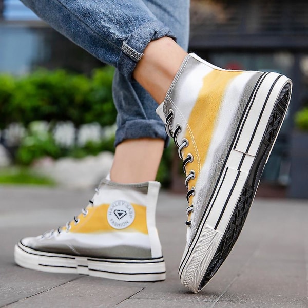 Herr Canvas Sneakers Mode Sneakers Låg Topp Tennis Sneakers Snörning Casual Skor 3D8768-1 Yellow EU 41