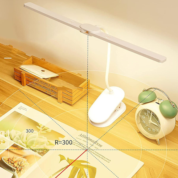 Boklampa USB Uppladdningsbar, Dubbelklämma LED Läslampa, 3 Färger Och Steglös Ljusstyrka, 360 Flexibel Dimbar Ögonskyddslampa För Läsning I