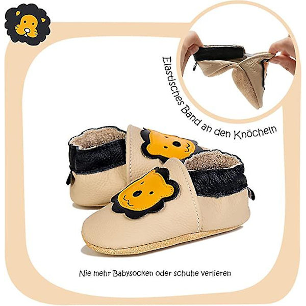 Babys Første Gåsko For Gutter Og Jenter, Myke Lærbarnesko, Krypesko, Småbarn / Babysko, Sklisikre Semsket Såler beige lion 18 24 monate