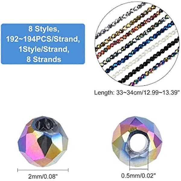 8 tråder 8Style glassperler tråder fasettert glasskrystallperler tråder Rondelle avstandsperler for halskjede øredobb armbånd smykkelaging
