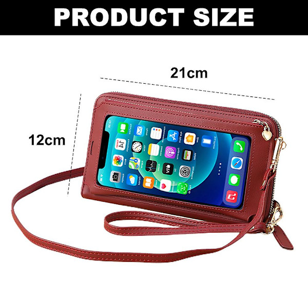 Pu Long Plånbok Enkel Touch-screen Handled Mobiltelefon Väska Myntväska Bärbar Mobiltelefon Väska red