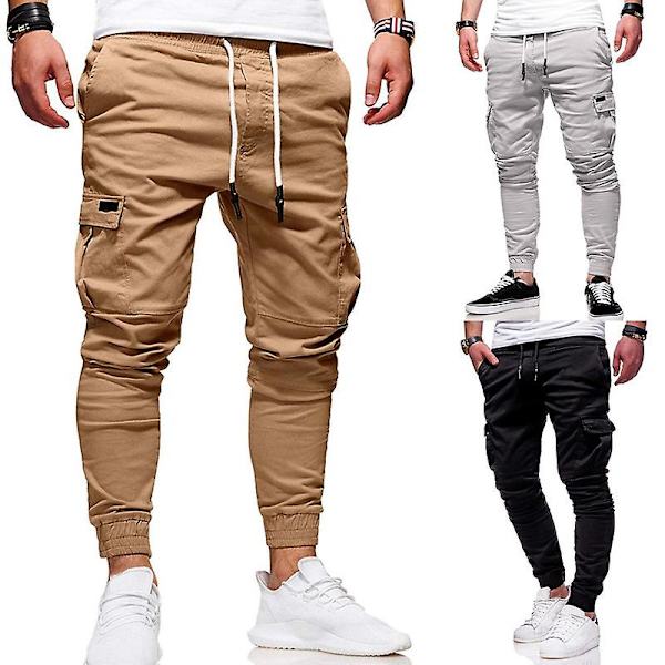 Mænds Cargobukser med Lommeflap, Snørelukning og Elastisk Talje Khaki M